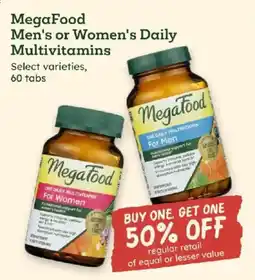 Sprouts Farmers Market MegaFood Men's or Women's Daily Multivitamins offer