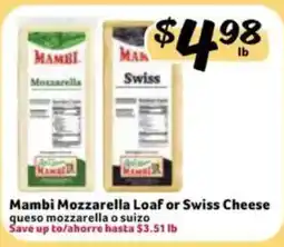 Fresco y Más Mambi Mozzarella Loaf or Swiss Cheese offer