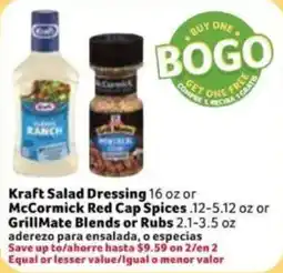 Fresco y Más Kraft Salad Dressing or McCormick Red Cap Spices or GrillMate Blends or Rubs offer
