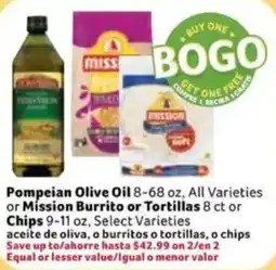 Fresco y Más Pompeian Olive Oil or Mission Burrito or Tortillas or Chips offer