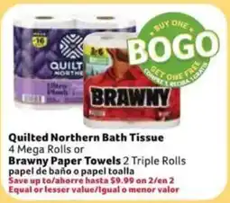 Fresco y Más Quilted Northern Bath Tissue or Brawny Paper Towels offer