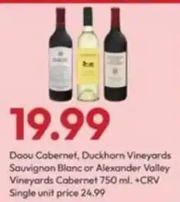 Stater Bros Daou Cabernet, Duckhorn Vineyards Sauvignon Blanc or Alexander Valley Vineyards Cabernet offer