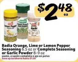 Fresco y Más Badia Orange, Lime or Lemon Pepper Seasoning or Complete Seasoning or Garlic Powder offer