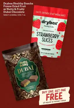 Sprouts Farmers Market Drybox Healthy Snacks Freeze Dried Fruit or Nutty & Fruity Dubai Chocolate offer