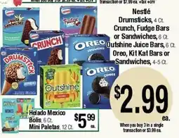 Big Saver Foods Nestle Drumsticks, Crunch, Fudge Bars or Sandwiches offer