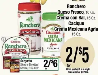 Big Saver Foods Ranchero Queso Fresco, Cacique Crema Mexicana Agria offer