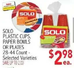 Ingles Markets Solo plastic cups, paper bowls or plates offer