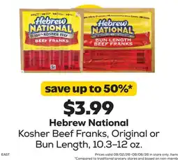 Grocery Outlet Hebrew national kosher beef franks, original or bun length offer