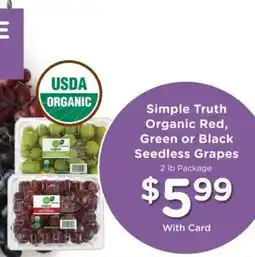 Mariano's Simple Truth Organic Red, Green or Black Seedless Grapes offer