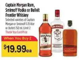 Bashas' Captain Morgan Rum, Smirnoff Vodka or Bulleit Frontier Whiskey offer