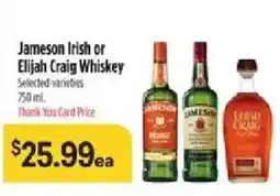 Bashas' Jameson Irish or Elijah Craig Whiskey offer