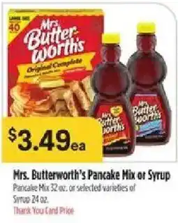 Bashas' Mrs. Butterworth's Pancake Mix or Syrup offer