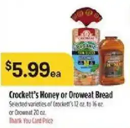 Bashas' Crockett's Honey or Oroweat Bread offer
