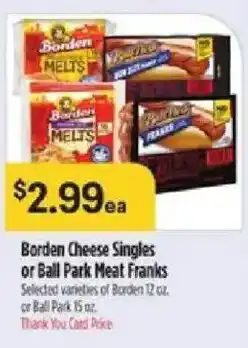 Bashas' Borden Cheese Singles or Ball Park Meat Franks offer