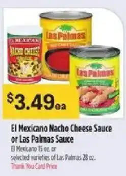 Bashas' El Mexicano Nacho Cheese Sauce or Las Palmas Sauce offer
