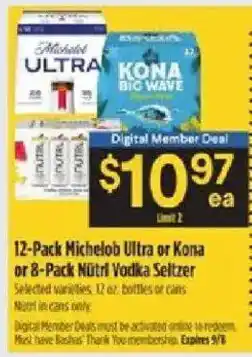 Bashas' Michelob Ultra or Kona or Nütrl Vodka Seltzer offer