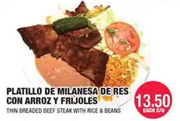 Carnicerias Jimenez Thin breaded beef steak with rice & beans offer