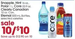 Giant Eagle Snapple, Hint, Polar, Core, Clearly Canadian, Eternal offer
