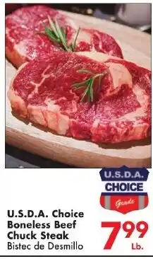 U.S.D.A. Choice Boneless Beef Chuck Steak Bistec de Desmillo