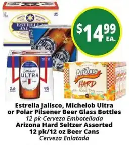 Rancho Markets Estrella Jalisco, Michelob Ultra or Polar Pilsener Beer Glass Bottles offer