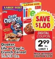 Fairplay Quaker Life or Cap'n Crunch Cereal offer