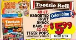 Ollie's Colombina assorted fruit snack bars or tiger pops offer