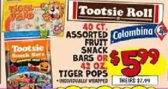 Colombina assorted fruit snack bars or tiger pops