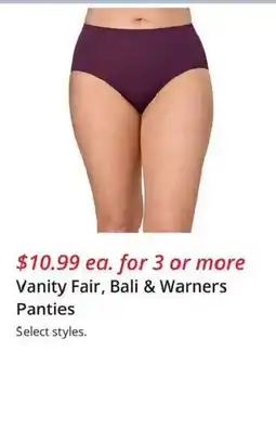 JC Penney Vanity Fair, Bali & Warners Panties offer