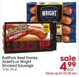 Giant Eagle Ballpark Beef Franks, Aidell's or Wright Smoked Sausage offer