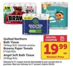 Safeway Quilted Northern Bath Tissue, Brawny Paper Towels, Angel Soft Bath Tissue offer