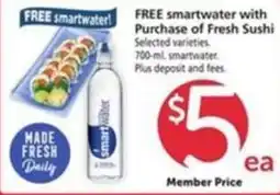 Safeway Free smartwater with purchase of fresh sushi offer
