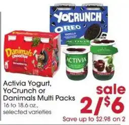 Giant Eagle Activia Yogurt, YoCrunch or Danimals Multi Packs offer