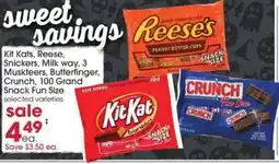 Giant Eagle Kit Kat, Reese, Snickers, Milk Way, 3 Musketeers, Butterfinger, Crunch, 100 Grand offer