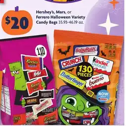 Family Dollar Hershey's, Mars, or Ferrero Halloween Variety Candy Bags offer