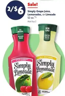 Family Dollar Simply Grape Juice, Lemonades, or Limeade offer