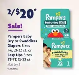Family Dollar Pampers Baby-Dry or Swaddlers Diapers offer