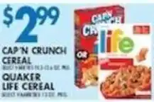 Compare Foods Cap'n Crunch cereal or Quaker Life cereal offer