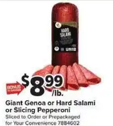 Giant Food Giant Genoa or Hard Salami or Slicing Pepperoni offer