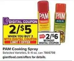 Giant Food Pam Cooking Spray offer