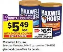 Giant Food Maxwell House offer