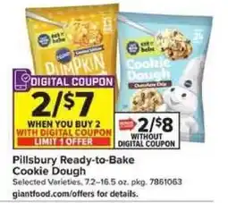 Giant Food Pillsbury Ready-to-Bake Cookie Dough offer
