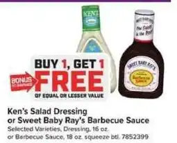 Giant Food Ken's Salad Dressing or Sweet Baby Ray's Barbecue Sauce offer