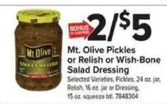 Giant Food Mt. Olive Pickles or Relish or Wish-Bone Salad Dressing offer