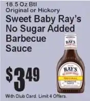Super Fresh Sweet Baby Ray's No Sugar Added Barbecue Sauce offer
