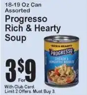 Super Fresh Progresso rich & hearty soup offer