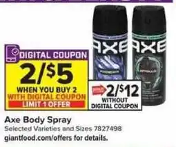 Giant Food Axe Body Spray offer