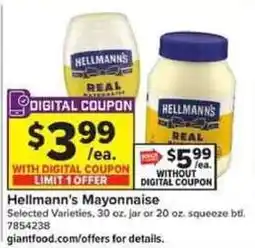 Giant Food Hellmann's Mayonnaise offer