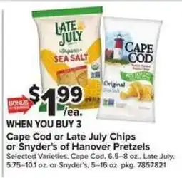 Giant Food Cape Cod or Late July Chips or Snyder's of Hanover Pretzels offer