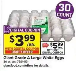 Giant Food Giant Grade A Large White Eggs offer