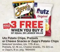Giant Food Utz Potato Chips, Pretzels or Cheese Snacks or Zapp's Potato Chips offer